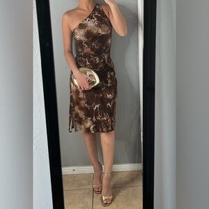 Snakeskin print one shoulder ruched bodycon side slit midi dress 6 | Y2K glam